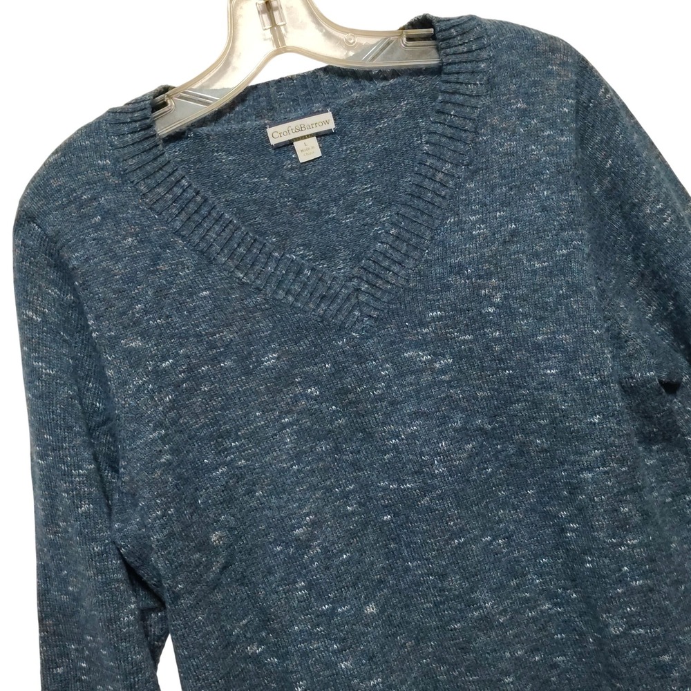 Croft & Barrow Women's Blue Marled V Neck Long Sleeve Sweater Size L Cozy Winter